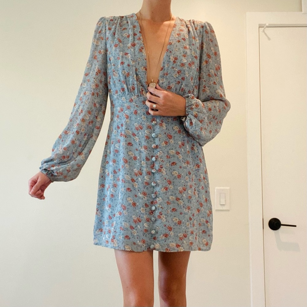 Long sleeve blue floral dress